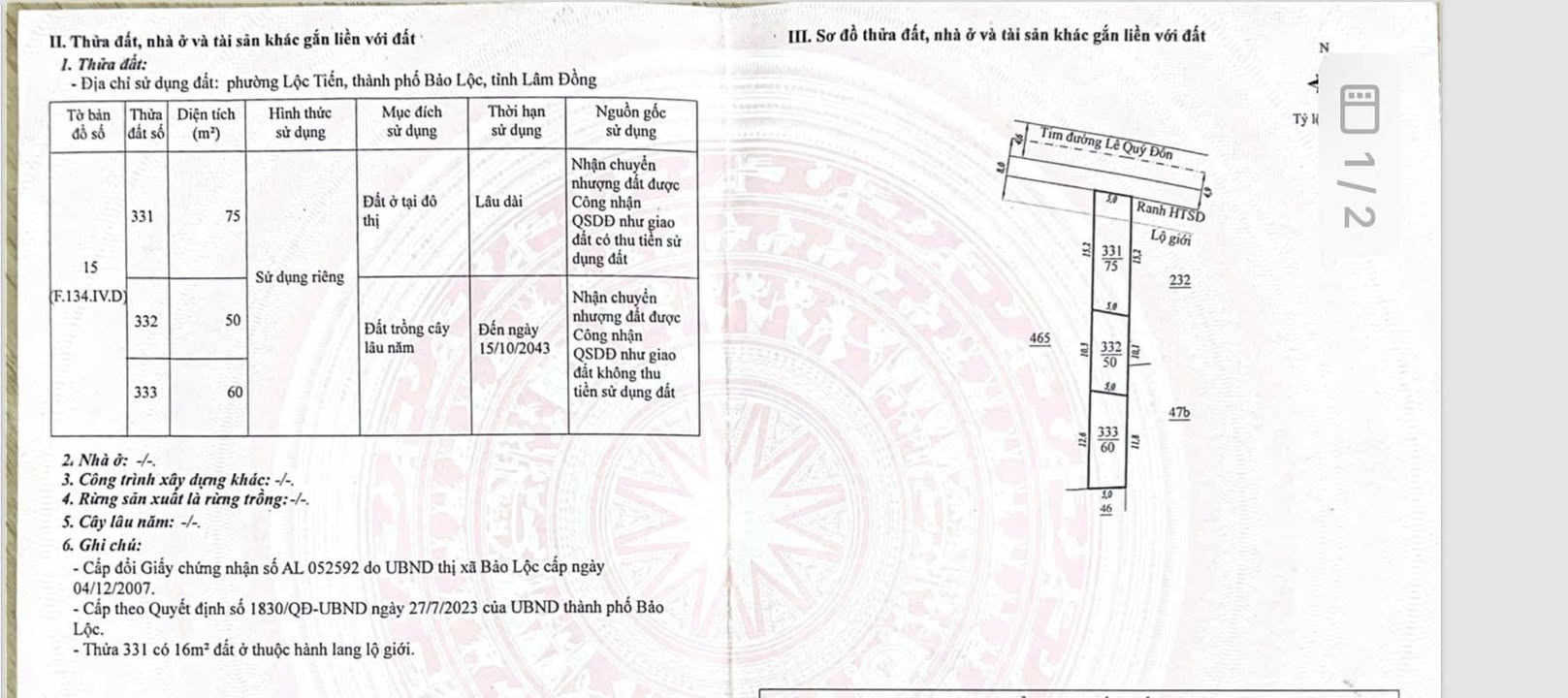 Bán Gấp Đất Vàng 190m² Mặt Tiền Lê Quý Đôn, P.2, Bảo Lộc - Giá 2.6 Tỷ