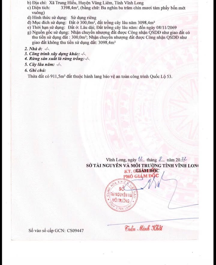 Đất mặt tiền QL53 Vũng Liêm 3963m² - Vị trí đắc địa kinh doanh!