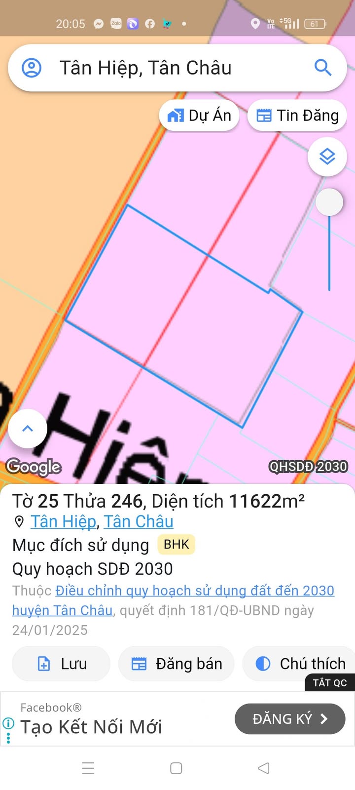 Đất nền Tân Hiệp, Tân Châu 1000m² - Sổ đỏ chính chủ