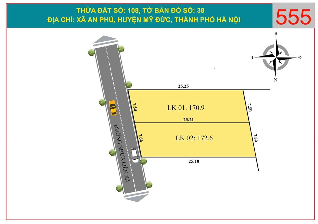 Đất nền An Phú, Mỹ Đức 172m² - Sổ đỏ chính chủ, đường ô tô tránh