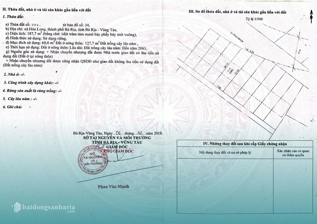 Đất nền Hoà Long, Bà Rịa 187.7m² - Sổ đỏ chính chủ, xây dựng tự do!