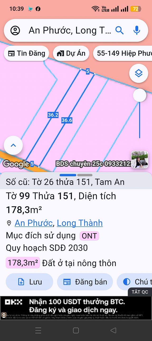 Bán gấp lô đất Tam An, Long Đất 185m² sổ riêng, giá 1.5 tỷ