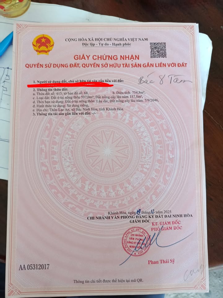 Đất nền Ninh Hòa 754m² - Sổ đỏ chính chủ, tiềm năng đầu tư!