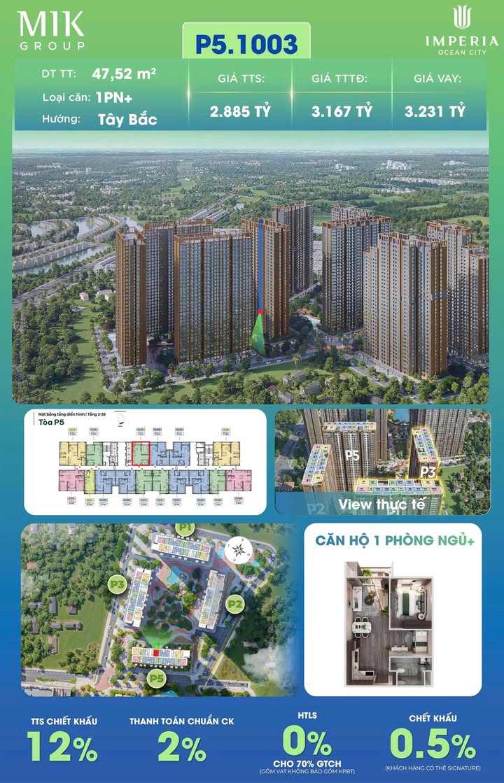 Căn hộ Imperia Ocean City 46m² giá 2.8 tỷ - View bể bơi cực chill!