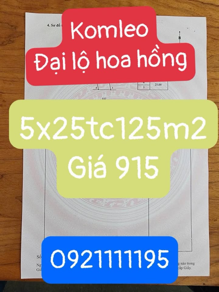 Đất Nền Komleo, Đại Lộ Hoa Hồng 125m² Sổ Đỏ - Giá 915 Triệu
