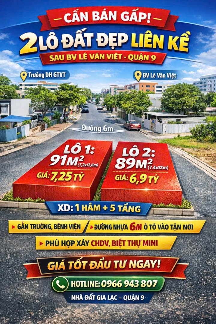 Bán Gấp 2 Lô Đất Vàng Đường 385, TP Thủ Đức - 180m², Sổ Đỏ