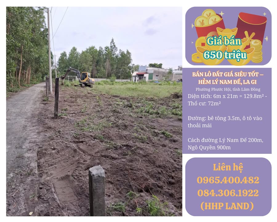 Land hẻm Lý Nam Đế La Gi 130m² 650 triệu - Sổ đỏ chính chủ