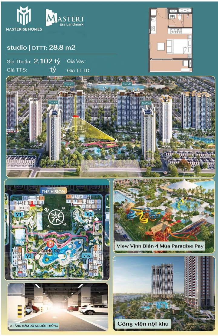 Căn hộ Studio Masteri Era Landmark 29m² 2 tỷ - View đẹp nhất