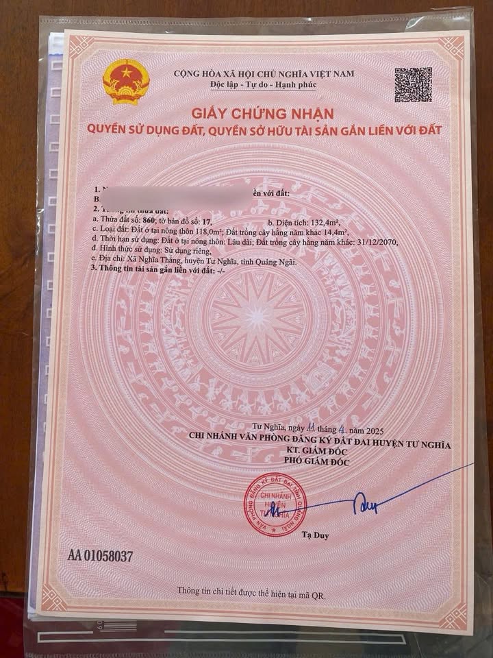 Đất thổ cư 135m² Nghĩa Thắng, Quảng Ngãi - Hướng Tây, Giá 2.9 tỷ