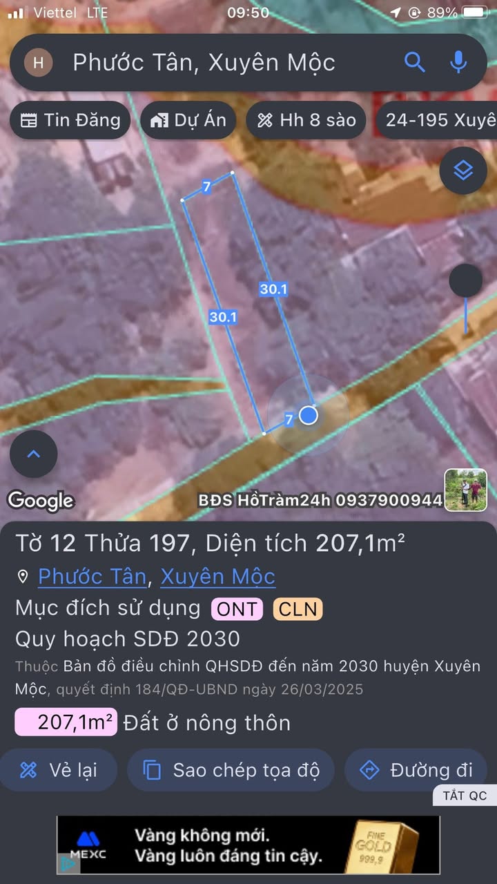 Đất nền Xã Phước Tân Xuyên Mộc 210m² - Đường to ô tô, 2 mặt tiền!