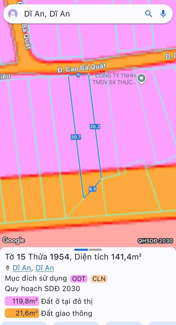 Bán đất mặt tiền Cao Bá Quát Dĩ An 480m² - Vị trí đắc địa kinh doanh ngay!