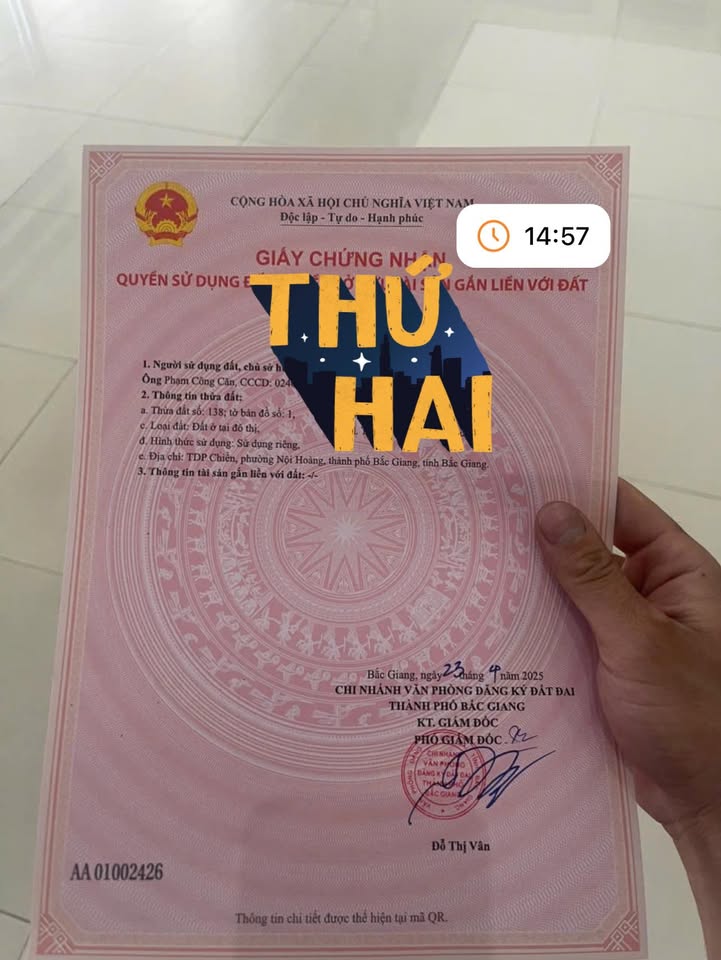 Đất nền Nội Hoàng Yên Dũng 180m² 3.6 tỷ - Đất thổ cư 100%