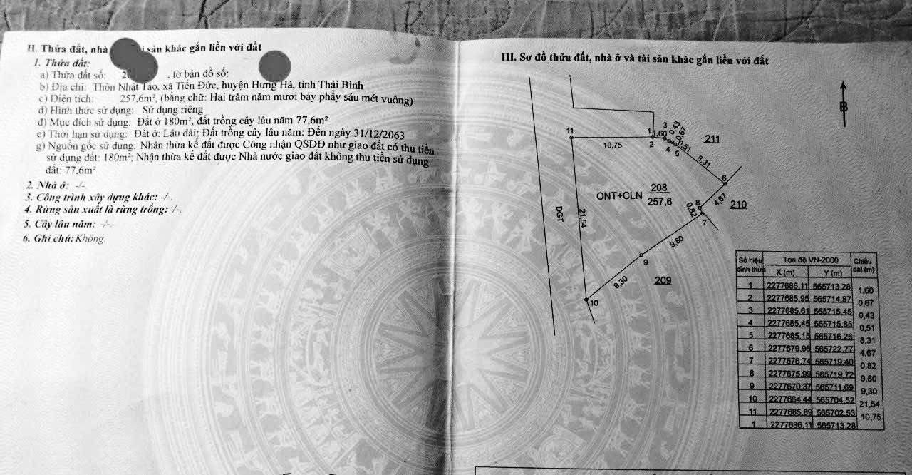 Đất nền Nhật Tảo, Hưng Hà 257.6m² Sổ đỏ chính chủ