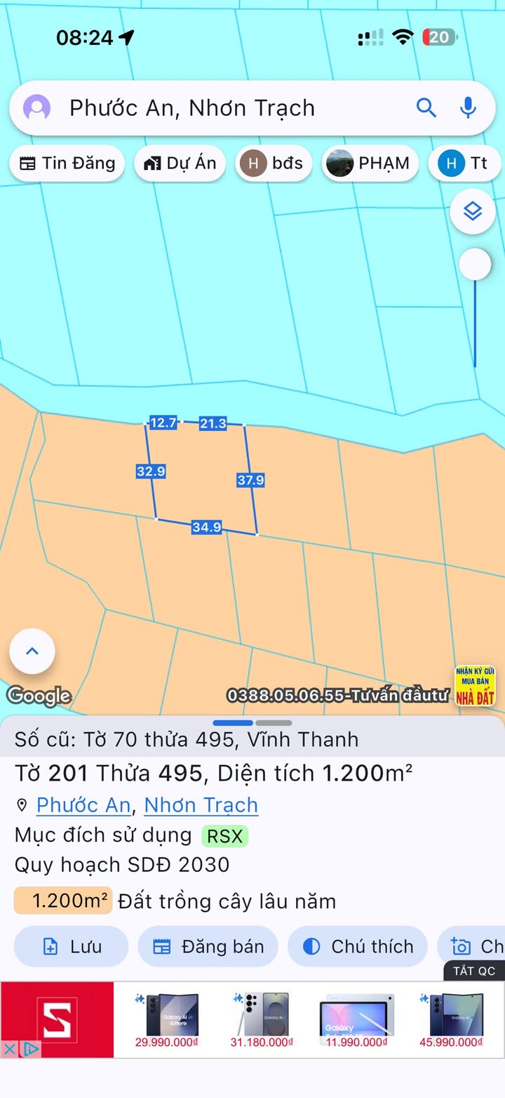 Đất nền Vĩnh Thanh, Nhơn Trạch 1200m² giá 1.02 tỷ - Sổ đỏ chính chủ