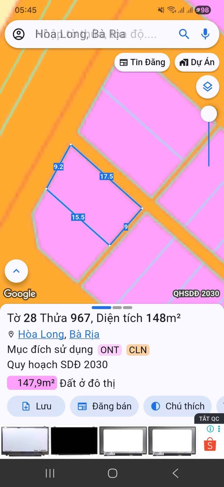 Đất nền 162m² 3 mặt tiền đường 15, Bà Rịa - Sổ hồng, giá 1.5 tỷ