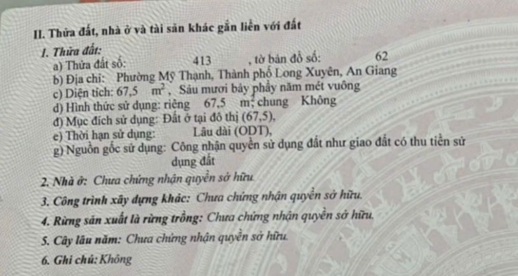 Đất nền Long Xuyên 67.5m² chỉ 1.25 tỷ - Tiềm năng tăng giá!
