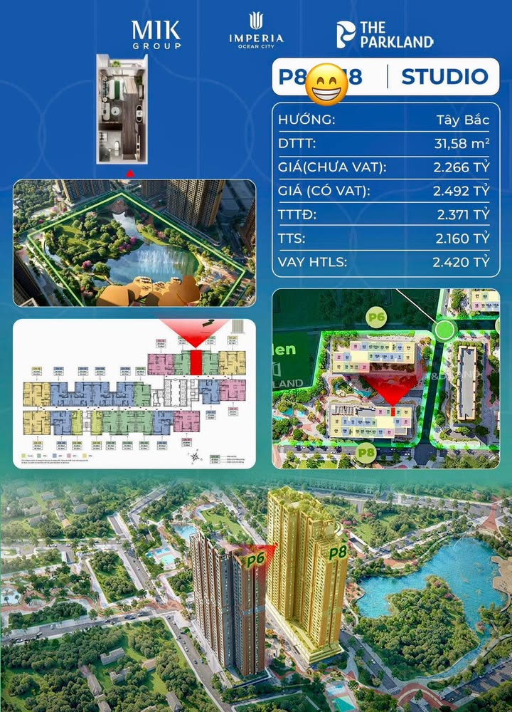 Studio Vinhomes Ocean Park 32m² - Giá Rẻ Nhất! View Nội Khu