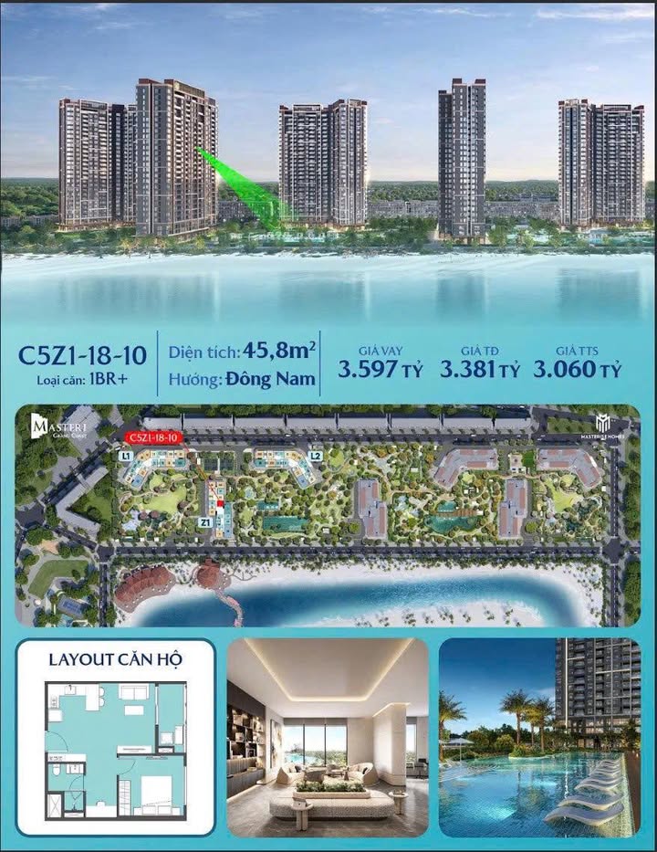 Căn hộ Masteri Grand Coast Đông Hội 1PN+ view đẹp