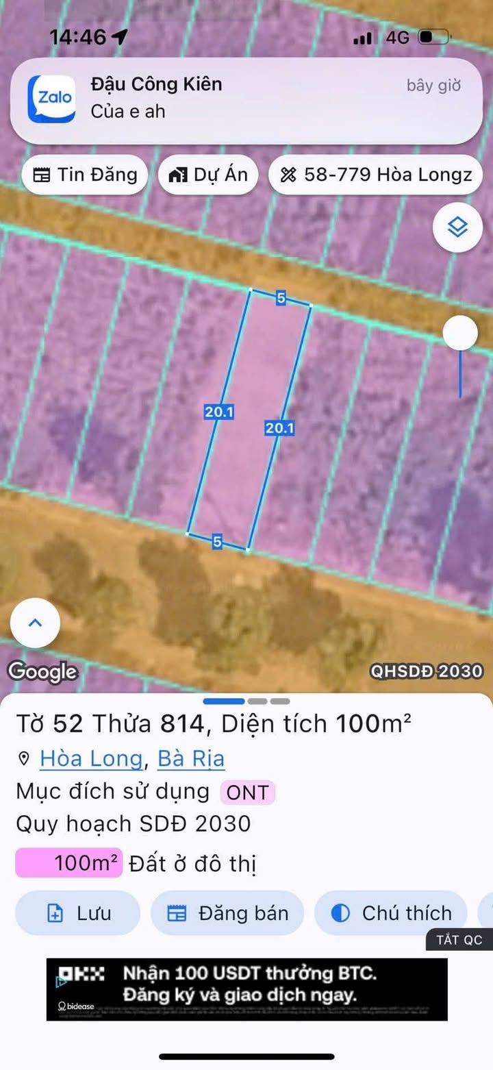 Bán Đất 100m² TP. Bà Rịa - Sổ Hồng Riêng, Giá 1.14 Tỷ