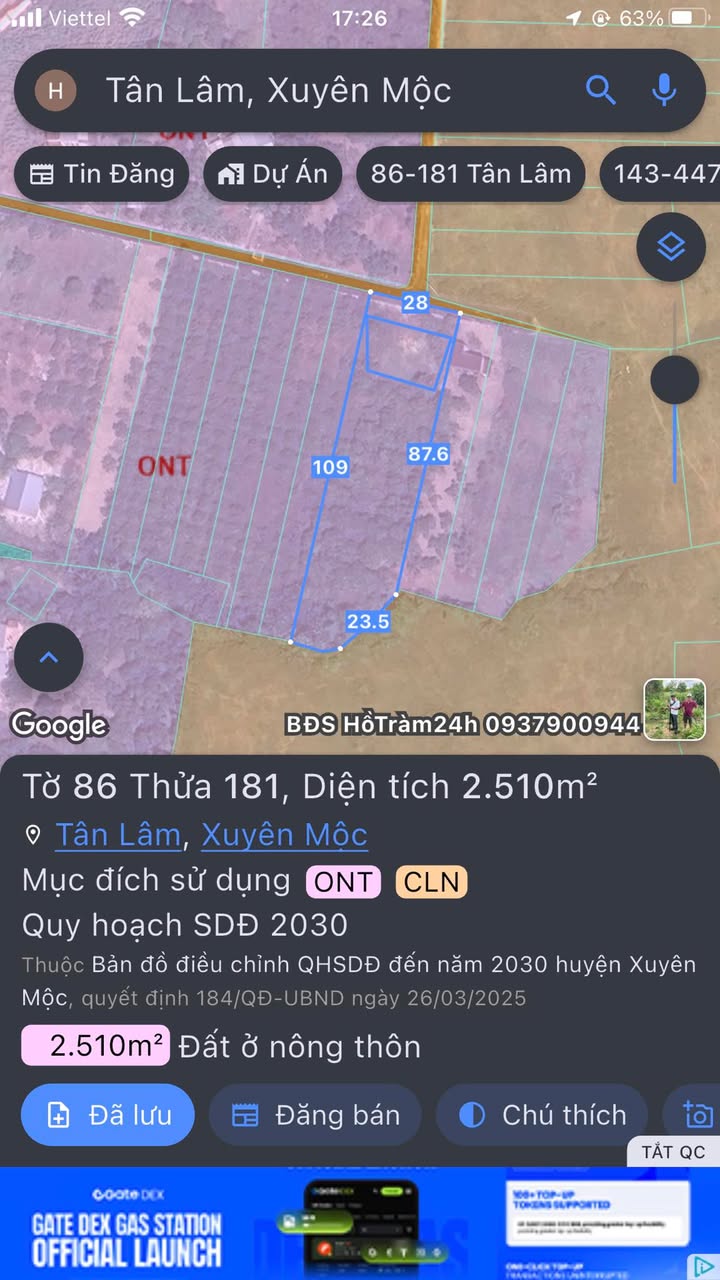 Đất nền Xã Tân Lâm Xuyên Mộc 2510m² - Đất thổ cư 100%!