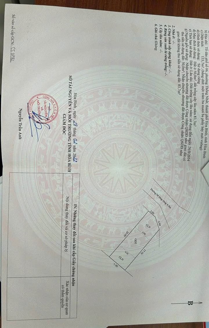 Đất Nền Phường Thống Nhất, TP Hòa Bình - 133.7m² - Sổ Đỏ Thổ Cư