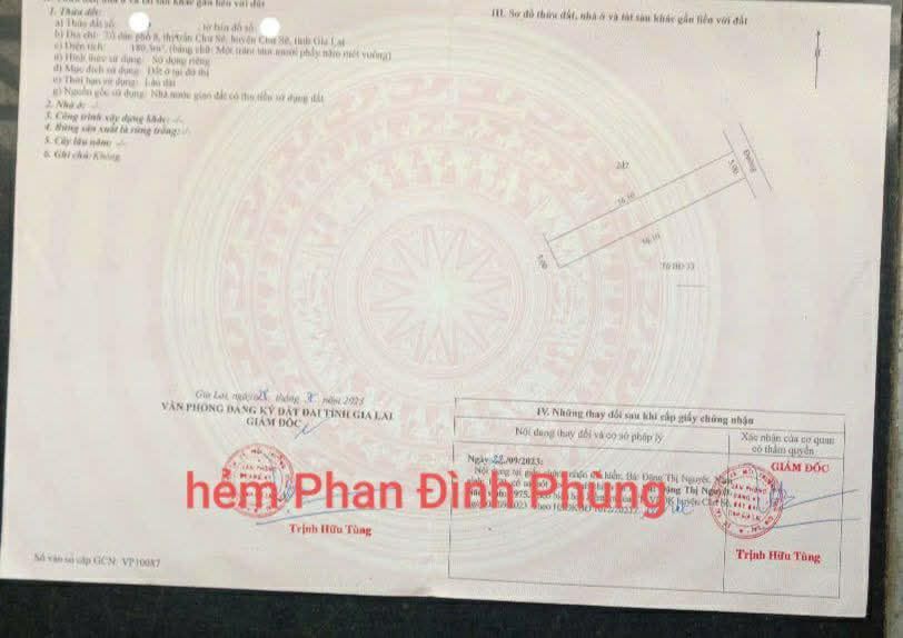 Đất nền Hẻm Phan Đình Phùng Chư Sê 180m² - Đất thổ cư 100%