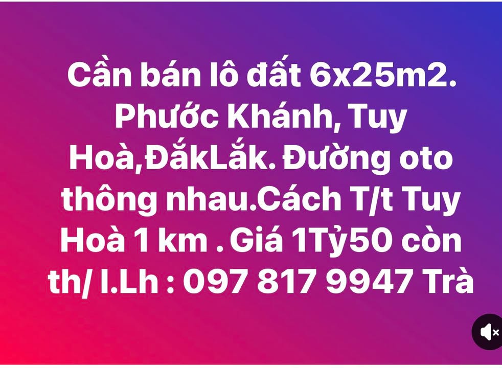 Bán Đất 150m² Mặt Tiền Đường Ô Tô Tuy Hoà, Phú Yên - Giá 1.05 Tỷ