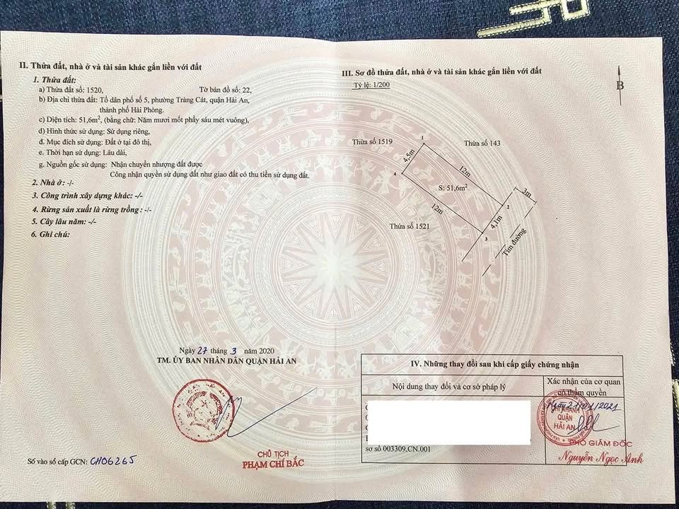 Đất nền Cát Khê, Hải An 51.6m² - Sổ đỏ chính chủ, đường ô tô 6m