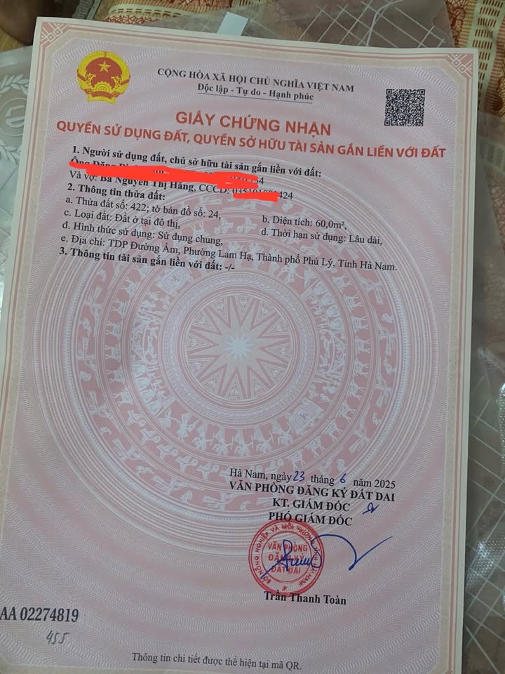 Đất nền Lam Hạ Phủ Lý 60m² - Sổ đỏ chính chủ, giá đầu tư tốt