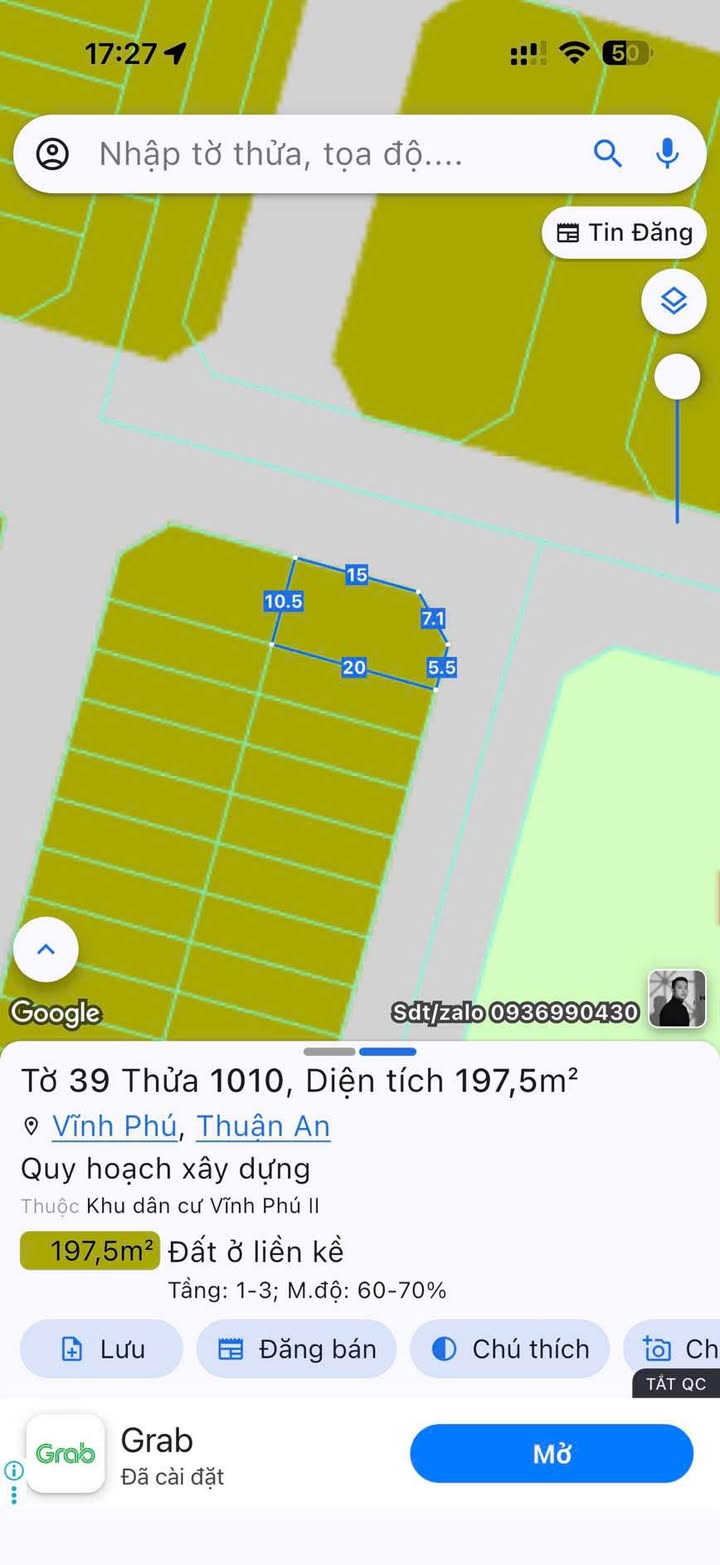 Đất nền KDC Vĩnh Phú 2, Thuận An 197m² - Sổ đỏ, xây dựng tự do