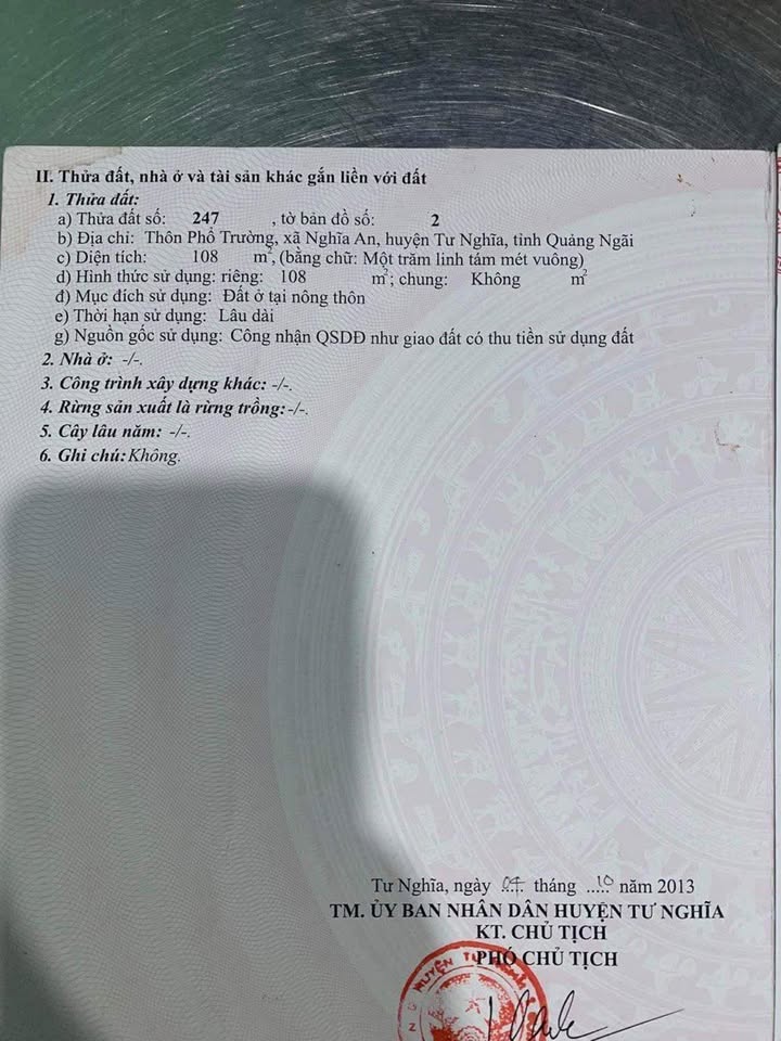 Đất nền Tư Nghĩa 108m² - Đường to ô tô, Sổ đỏ chính chủ!