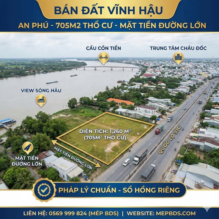 Đất kho bãi An Phú 1260m² - Mặt tiền Sông Hậu, đầu tư sinh lời!