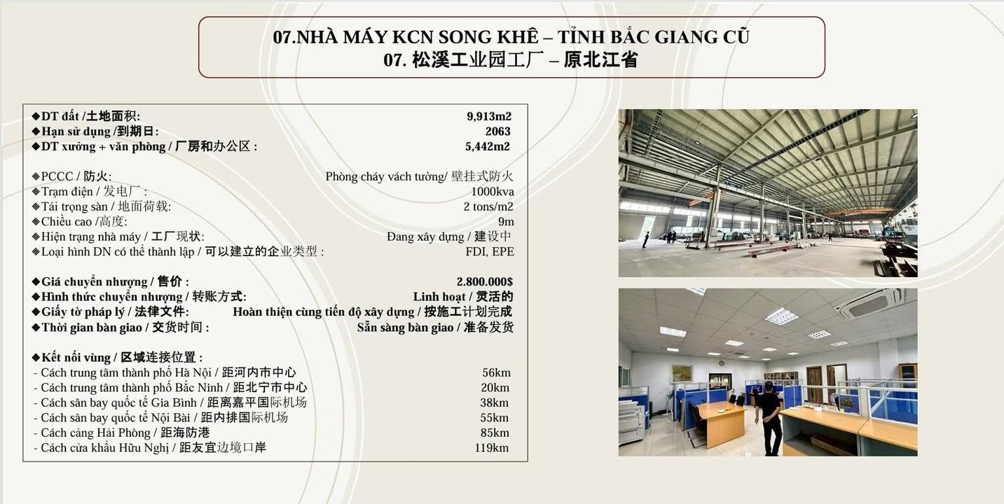 Nhà xưởng 10.000m² KCN Song Khê, Bắc Giang - Sẵn sàng bàn giao