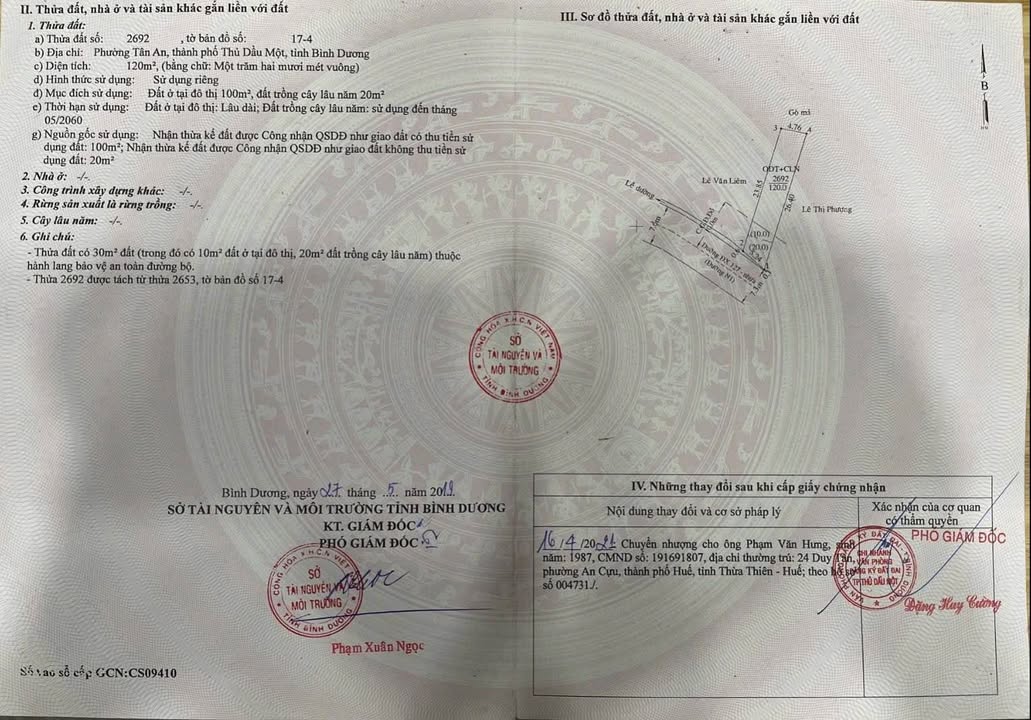 Đất nền Phường Tân An TDM 120m² giá 1.8 tỷ - Sổ đỏ chính chủ