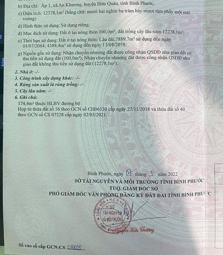 Đất nền An Khương Hớn Quản 12378m² - Sổ đỏ chính chủ