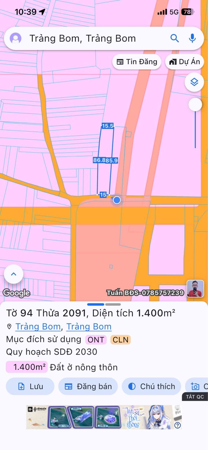 Đất Vàng Sông Trầu, Trảng Bom 1275m² Sổ Riêng, Gần Chợ Salim - Giá 12 Tỷ