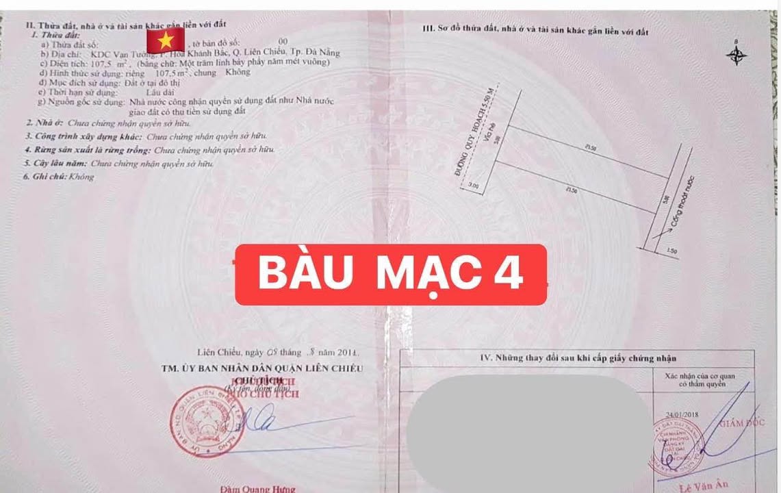 Đất nền Bàu Mạc 4, Liên Chiểu, Đà Nẵng 107.5m² - Tiềm năng tăng giá vượt trội!