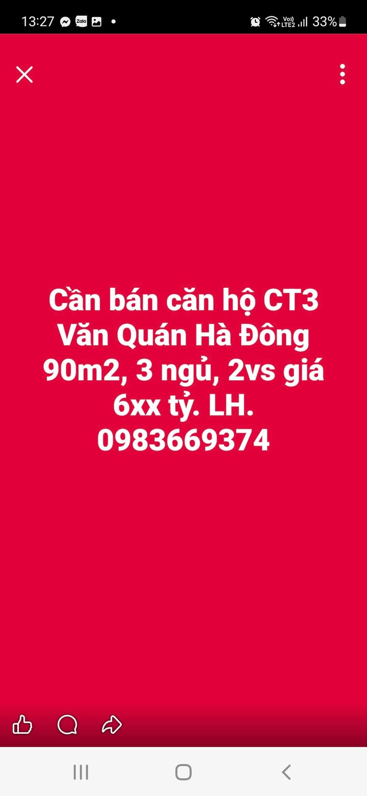 Bán Căn Hộ CT3 Văn Quán 90m² 3PN Giá 6-7 Tỷ