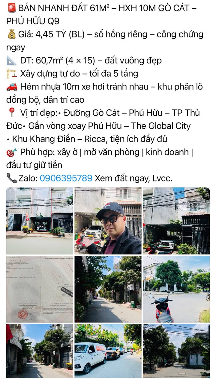 Đất nền 60.7m² Gò Cát, TP. Thủ Đức - Sổ hồng riêng, HXH 10m
