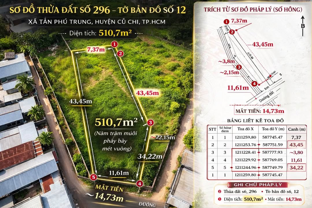 Đất nền Củ Chi Tân Phú Trung 510m² 3.7 tỷ - Sổ đỏ chính chủ