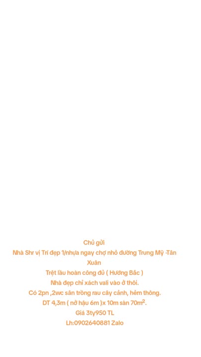 Nhà Hóc Môn Trung Mỹ-Tân Xuân 70m² 3.95 tỷ - Chính chủ bán