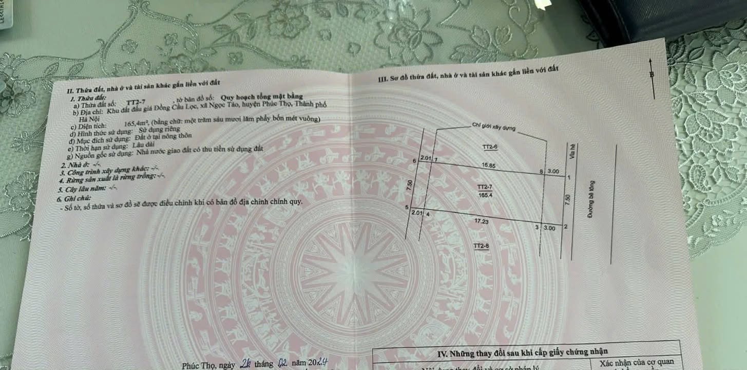 Đất nền Ngọc Tảo, Phúc Thọ 165m² - Sổ đỏ chính chủ, Pháp lý rõ ràng!