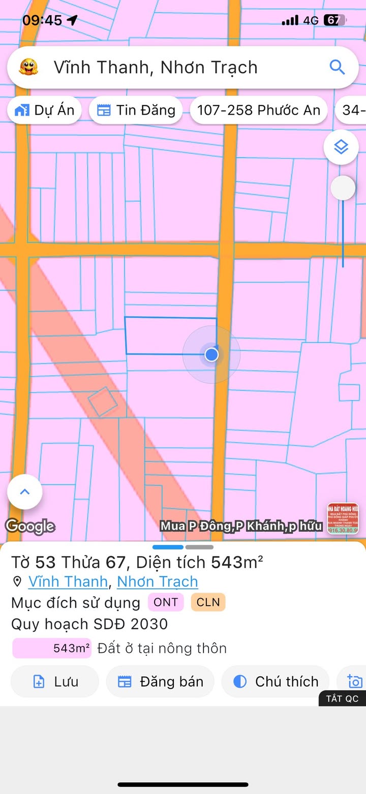 Bán Đất Vĩnh Thanh, Nhơn Trạch 543m² - Sổ Riêng, Vị Trí Vàng