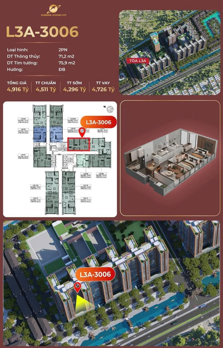 Căn hộ Sunshine Legend City 71m² giá 4.296 tỷ - Tầng cao view đẹp!