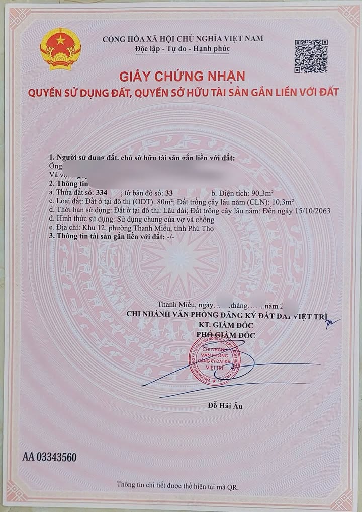 Đất nền 1.6 tỷ - Trung tâm TP Việt Trì, 90m², Sổ đỏ chính chủ