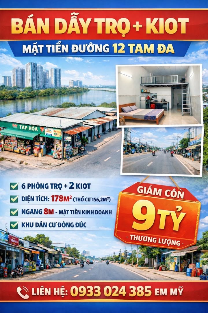 Nhà Mặt Tiền 12 Tam Đa, Thủ Đức - 178m², Kinh Doanh Sầm Uất, Giảm 500 Triệu