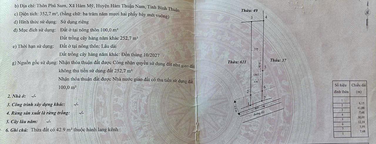 Đất nền Hàm Mỹ, Hàm Thuận Nam 352m² - Sổ đỏ chính chủ, ô tô vào tận nơi!