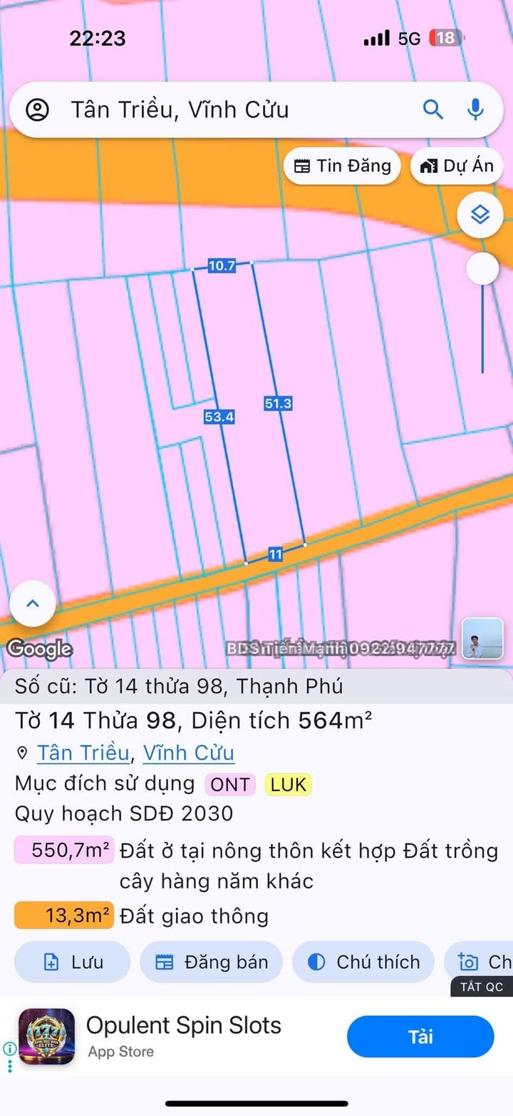 Đất Vĩnh Cửu 564m² Sổ Đỏ Riêng - Hướng Nam Giá 3.9 Tỷ