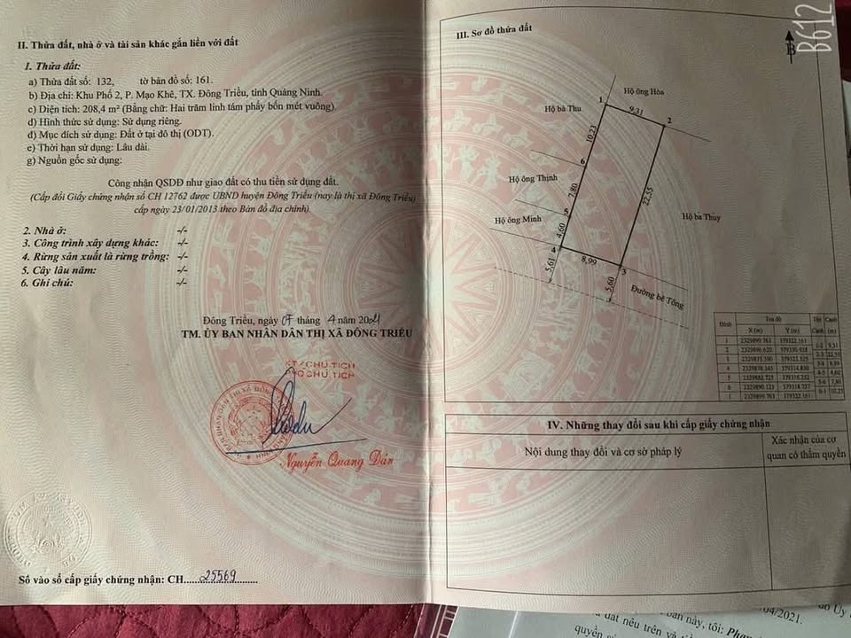 Đất nền Mạo Khê Đông Triều 208m² giá 3.126 tỷ - Sổ đỏ chính chủ!