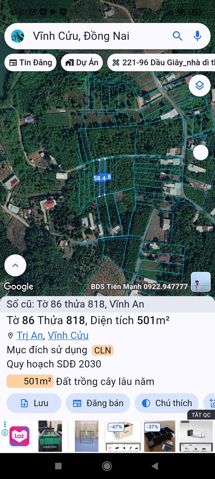 Đất Vĩnh An, Đồng Nai 522m² Sổ Riêng Giá Tốt